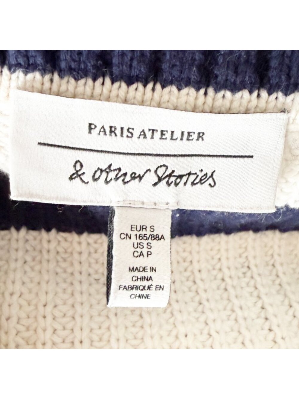 & Other Stories Wool Blend Navy & White Striped V‑Neck Cardigan S - Picture 6 of 12